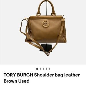 Tory Burch Brown Structured Shoulder Bag with Gold Hardware